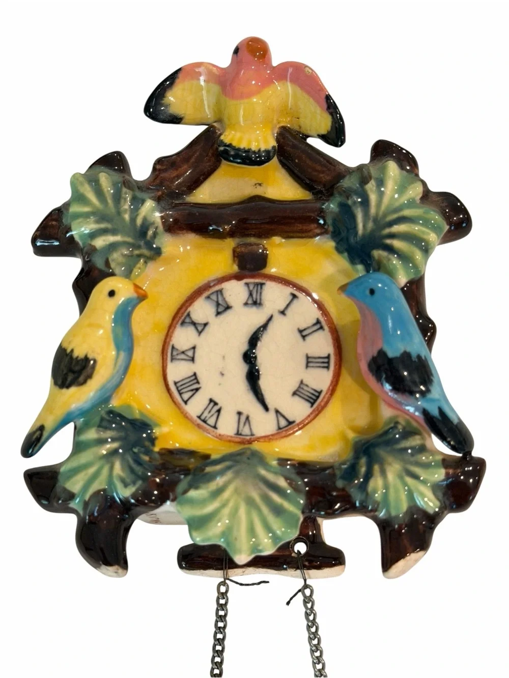 Vintage Tilso Japan Ceramic Cuckoo Clock Planter Birds Wall Pocket Hanging